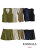 Women's Tracksuits KONDALA Casual Linen Women Suits 2 Pieces V Neck Buttons Vest BlazerHigh Waist Wide Leg Shorts Fashion 2023 Summer Vintage Sets 230915