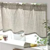 Curtain Half Plaid Short Vintage Drapes Cotton Linen Cupboard Head For Bedroom Valance Curtains Kitchen