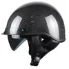 Voss 888CF Genuine Carbon Fiber DOT Half Helmet with Drop Down Sun Lens and Metal Quick Release - S - Gloss Carbon270G