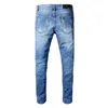 Erkek Kot Biker Pantolon Homme Marque De Luxe High Street Skinny Erkekler Traend mavi yırtılmış jean yığılmış delik spijkerbroeken Heren257m