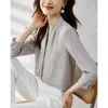 Women's Blouses Elegant Workwear OL Blouse V-neck French Women Long Sleeved Simple Shirt Solid Color Fashion Professional Tops