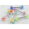 Tongue Rings 100Pcs Tongue/ Nipple Shield Ring Barbells Straight Bar 14G Ab Colorf Balls Body Piercing Jewelry 1.6X16X6/6Mm D Dhgarden Dhizn