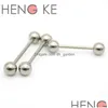 Tongue Rings Straight Barbell Bar Grade 23 Titanium G23 Body Piercing Jewelry Fashion Stud 14G 16Mm 19Mm 21Mm Drop Delivery Dhgarden Dhpjc