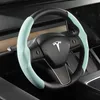 Tesla capa de volante para tesla model 3 model y model s preto vermelho fibra de carbono couro anti-pele esporte volante223g