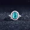 Ketting Oorbellen Set Luxe Paraiba Zirkoon Sieraden Prachtige Ovale Hanger 925 Zilveren Ongebruikelijke Eeuwigheid Trouwring Voor Vrouwen