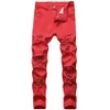 2021 Haute qualité Marque Hip Hop Main Denim Hommes Mode Trou Rouge Zipper Pantalon Designer Jeans Slim Casual Coupe Droite Men's299o