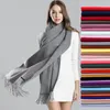 Scarves Women Solid Scarf Cashmere Pashmina Shawls Tassel Hijab Head Wraps Femme Thin Autumn Winter Tassel Scarves Bandana Designer 230915