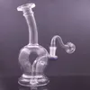 Cheapest Glass Beaker Bongs Hookah Hand Blown Color Accent on Mouthpiece Recycler Bong Hookahs Heady Ash Catcher Bong with Male Glass Oil Burner Pipe