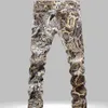 Jean imprimé de Style européen et américain pour hommes pantalon imprimé léopard pantalon en denim droit mince pour hommes shipp253Z