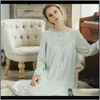 Womens Cfyh Autumn Winter Sleepwear Solid Ladies Dresses Princess Long Sleeve Nighties Modal Lace Indoor Clothing Sexy Nightgowns1319U