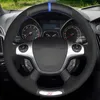 Car Steering Wheel Cover Hand-stitched Soft Black Genuine Leather Suede For Ford Focus 3 ST 2012 2013 2014322o