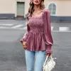 Kadın bluzları y kadife gömlek üstleri 2023 Sonbahar Kış Kare Boyun Fener Kollu Düz Renk Mizaç Banliyö Şık