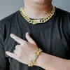 20mm Miami Küba Bağlantı Zinciri Altın Gümüş Renkli Kolye Bilezik Buzlu Kristal Rhinestone Bling Hip Hop Erkek Takı Kolyeleri232i