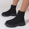 Moda feminina botas de meia de neve cor sólida sola grossa elástica tricô costura meias quentes botas de plataforma média tamanho 35-43