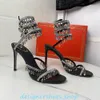 Kristaller süslenmiş rhinestone topuklular sandallar rene caovilla cleo 95mm tasarımcılar ayak bileği sarar kadınlar yüksek topuklu sandal çiçek rhinestone akşam ayakkabıları