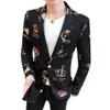 Fantaisie diamant couronne imprimé Blazer hommes fête de mariage scène costume veste Blazers hommes coupe ajustée décontracté Smart Jaqueta260E