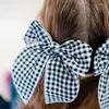 Akcesoria do włosów Śliczne klipsy dla dziewczynki 5.7 w dużym łuku ręcznie robione bawełniane vintage w kratki dzieci Hairgrips Dzieci
