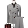 メンズスーツジャケットパンツ2 PCSセットダブル胸肉ファッションカジュアルブティックビジネスドレスウェディンググルームスーツコートブレザーズボン