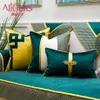 Avigers Luxury Patchwork Velvet Teal Green Cushion täcker modernt dekorativa kastkuddfodral för soff sovrum 210315314U