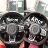 Svart äkta lädermocka rattskydd för 2015-2019 VW Jetta Gli Golf R Golf 7 Mk7 Golf GTI Accessories275e