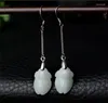 Boucles d'oreilles pendantes en Jade naturel, argent 925, longue Section, pendentif cigale, cadeau à la mode, bijoux savoir