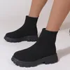 Moda feminina botas de meia de neve cor sólida sola grossa elástica tricô costura meias quentes botas de plataforma média tamanho 35-43