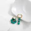 Dangle Earrings Bohemia Green Color Natural Stone Round Beaded Drop For Women Fashion Geometric Twisted Stainless Steel