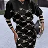 Basic Casual Dresses Retail Women Designer Dresses Fashion Print Waist Round Neck Long Sleeve Dress One Piece Skirt L230916