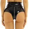 Kvinnors trosor kvinnor våt utseende patent läder sissy rave outfit clubwear hög midja front blixtlåsare grenfri latex booty short251x