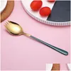 Cuillères de haute qualité Colorf Salad Fork Titanium Metal Spaghetti Spoon 304 Acier inoxydable Spork Drop Livraison Maison Jardin Cuisine Din Dhdyo