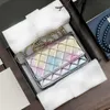 2 55 Portafoglio sfumato arcobaleno tinto principessa sirena con borse a catena Borsa multi pochette colorata iridescente trapuntata in pelle di agnello Vanit251a