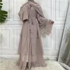 Etnische Kleding 2023 Gelaagde Stropdas Voorzijde Abaya Kaftan Lange Mouw Moslim Jurk Zonder Hijab Vrouwen Turkse Bescheidenheid Gewaad Jilbab