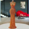 Orange Sparkling Mermaid Evening Dresses Women's Sweetheart Sleeveless Sequins Princess Prom Gowns Formal Beach Party Robe 328 328