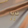 Boucles d'oreilles de luxe en forme de lune dorée brillante, longues, à la mode, strass, goutte croisée pour femmes, accessoires de bijoux, Dangle Chandelier269L, 2021