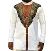 2020 Fashion Men's African Clothes Rich Bazin White Personalized Print Long Sleeve Shirt Kenya Nigeria South Africa Clothing 257v