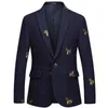 Bee broderi blazer smal fit masculino abiti uomo bröllop prom tweed ull för män stilfull kostym279s