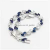 Oorbellen Ketting 925 Sier Sieradensets Voor Vrouwen Party Blauwe Saffier Armband Ringen Hanger Geschenkdoos Drop Levering Dhgarden Dhvc6