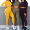 Ensembles de Yoga sans couture pour femmes taille haute Leggings en maille de gymnastique chemises costume à manches longues Fitness entraînement sport en cours d'exécution ensembles de Yoga minces SH1909334a