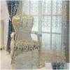 Tende per tende Tende trasparenti di lusso europee per camera da letto Jacquard floreale blu Romantico Patio Porta Pannelli in voile Finestra Drappeggio Drop De Dhox2