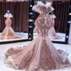 New rose gold mermaid evening dresses long sparkly sequin applique beaded fishtail prom gown robe de soiree3045