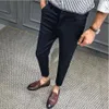 2019 Summer Man Slim Pants Mężczyzna inteligentne swobodne spodnie Plaid Thin Summer New Fashion Men Suit Pant Black Navy Blue2611