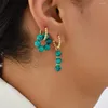 Dangle Earrings Bohemia Green Color Natural Stone Round Beaded Drop For Women Fashion Geometric Twisted Stainless Steel