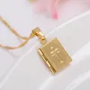 Bible 18k Yellow Gold GF Box Open Pendant Necklace Chains Crosses Jewelry Christianity Catholicism Crucifix Religious247S