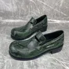 Sukienka buty brytyjski zielony węża wzór skóry oryginalne skórzane mokasyny dla mężczyzn retro duże okrągłe palce butów butę impreza formalna buty 230915