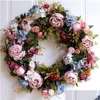 Decorative Flowers Wreaths 53Cm Door Wreath Large Garland Artificial Flower Wall Hanging Decoration Home Farmhouse Deocr Hawaiian Drop Dhq38