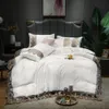 Luxury 2 or 3 or 4pcs Lace Silk Bedding Set Satin Duvet Cover Set with Flat Sheet Zipper Closure Twin Queen King 7 patterns 201210200c