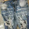 New Design Winter Mens Jeans High Quality Designer Spray Paint Spliced Ripped High Street Destroyed Denim Jeans US Size W28-W40263e