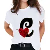 Camiseta feminina de manga curta Nome personalizado letra combinação de impressão de camiseta letra de flores fonte a b c d e f g ladies camiseta