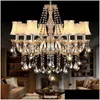 Chandeliers Modern Led Amber Crystal Chandelier Lights For Living Room Light Ceiling Fixture Indoor Pendant Lamp With Lampshade Drop Dhtfq