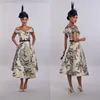 Elegent A Line House Of Mooshki Mother of The Bride Dress Off Shoulder Short Sleeve Print Sash Wedding Guest Dresss Tea Length Eve242r